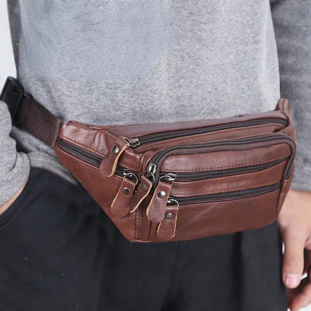 Leatherwork Wallet - Zipper PU Leather Men's Waist Bag
