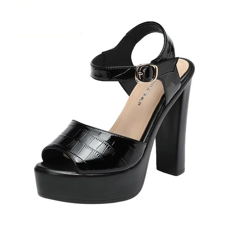 Leather Work Heels - 10cm 13cm Fashion Genuine Leather Sandals