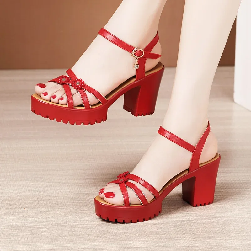 Leather Work Heels - 8cm Small Size 32-43 Elegant Floral