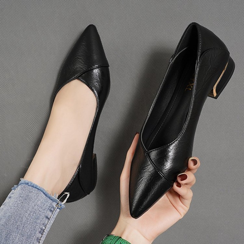 2026 Spring and Autumn New Poi - Leather Work Heels ulasan dan harga