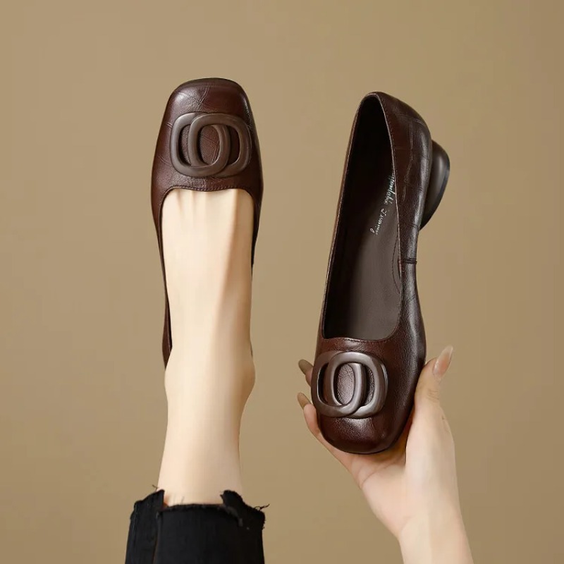 French Style Women Shoes Pumps - Leather Work Heels ulasan dan harga