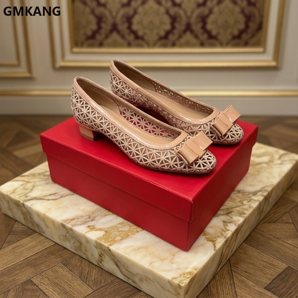 Women's Bow Pumps Geometric Cu - Leather Work Outfit ulasan dan harga
