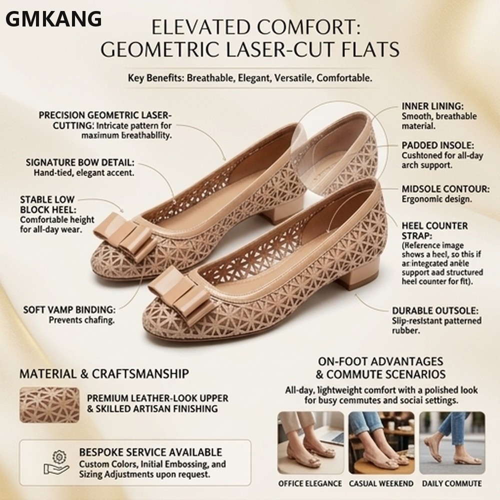 Women's Bow Pumps Geometric Cu - Leather Work Outfit ulasan dan harga