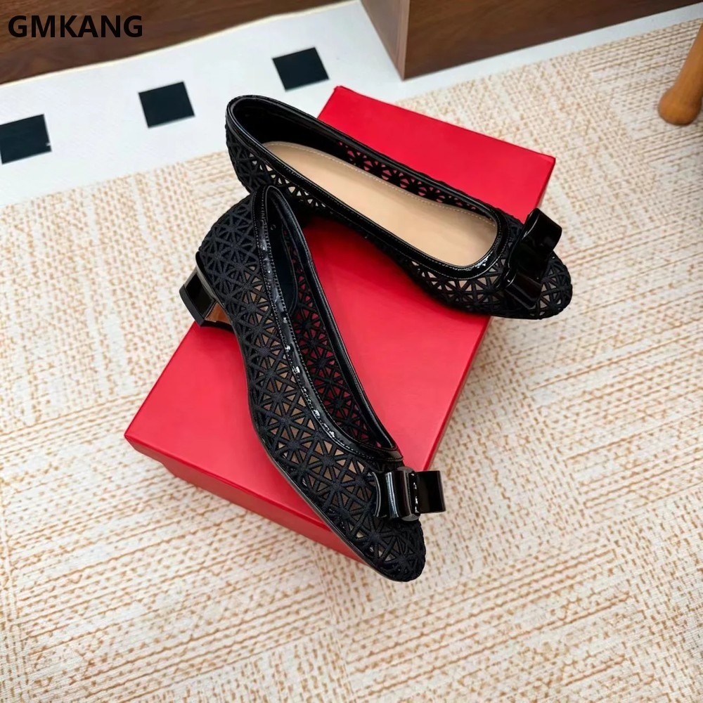 Women's Bow Pumps Geometric Cu - Leather Work Outfit ulasan dan harga