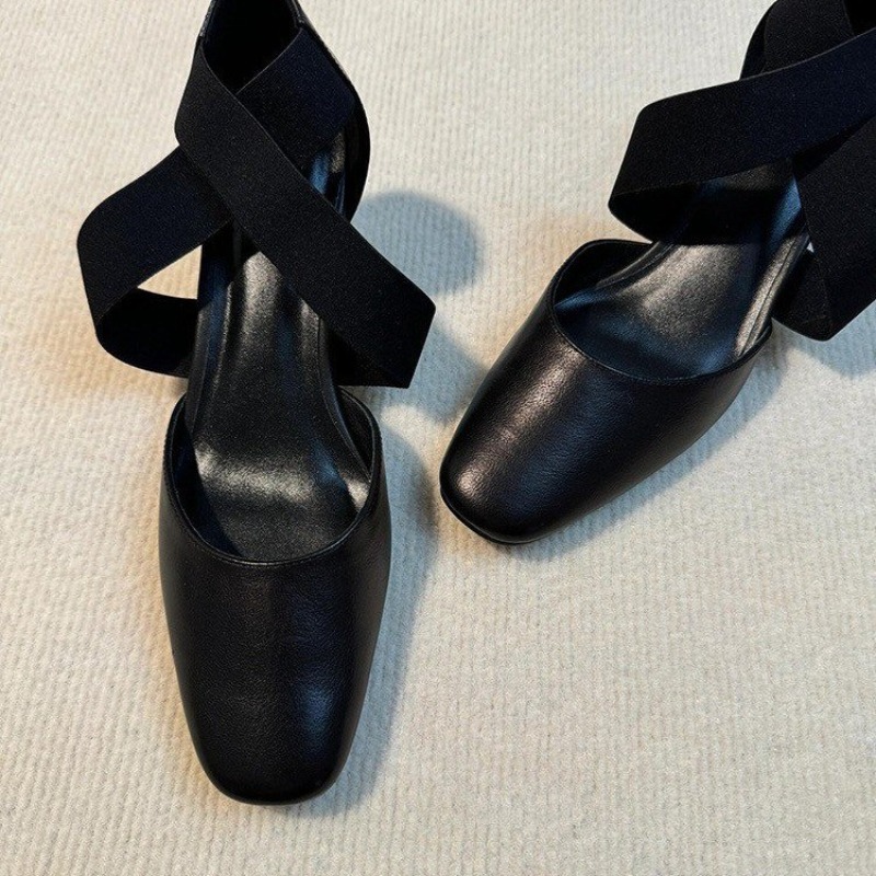 Women's Cross Strap Block Heel - Leather Work Outfit ulasan dan harga