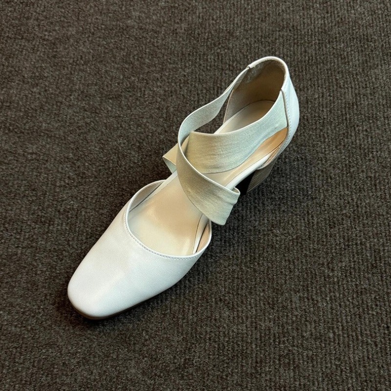 Women's Cross Strap Block Heel - Leather Work Outfit ulasan dan harga
