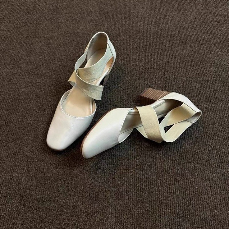Women's Cross Strap Block Heel - Leather Work Outfit ulasan dan harga