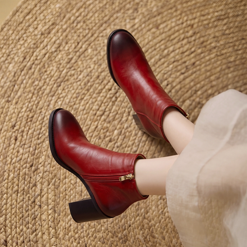 Block Heel Square Toe Ankle Bo - Leather Work Women Shoes ulasan dan harga