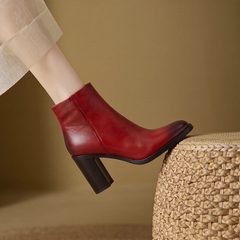 Block Heel Square Toe Ankle Bo - Leather Work Women Shoes ulasan dan harga