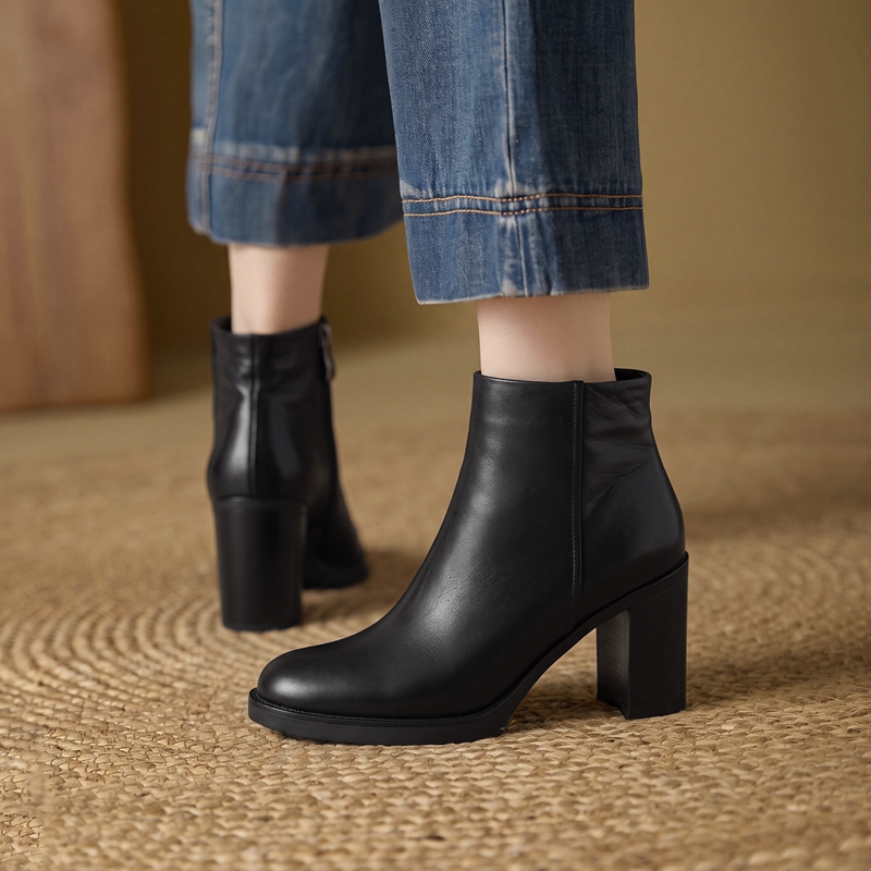 Block Heel Square Toe Ankle Bo - Leather Work Women Shoes ulasan dan harga