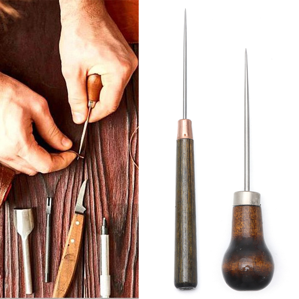 1PC Stitching Awl Wood Handle  - Leatherwork Awl ulasan dan harga