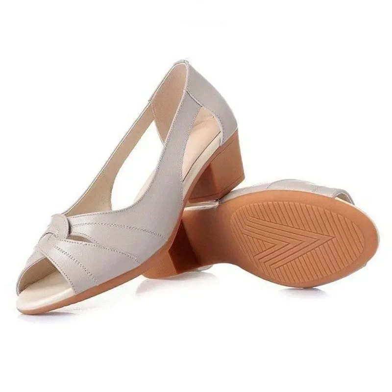 Black Peep Toe Mid Heel Sandal - Leather Work Outfit ulasan dan harga