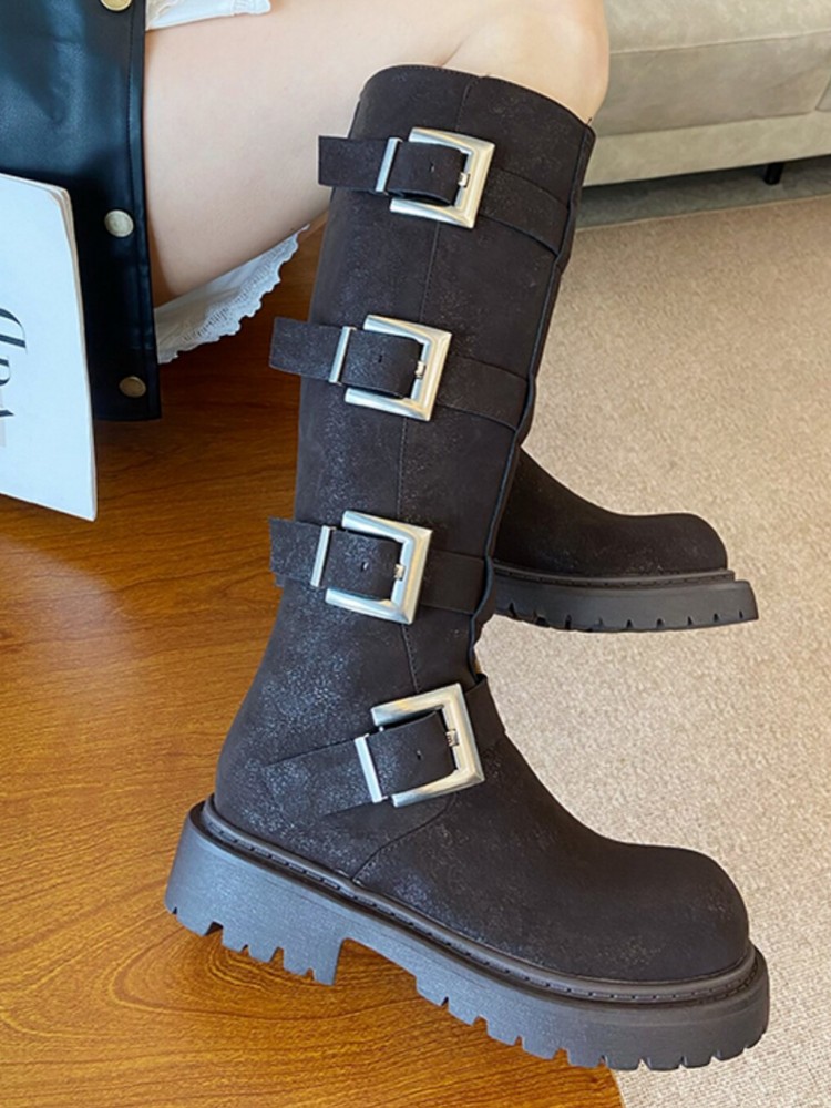 Fashion Women Multi Buckle Kne - Leather Work Women Shoes ulasan dan harga