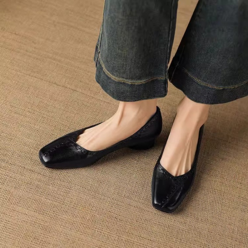 Elegant Square Toe Chunky Heel - Leather Work Outfit ulasan dan harga