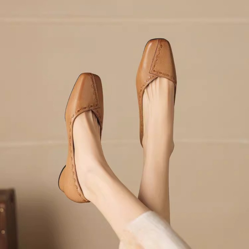 Elegant Square Toe Chunky Heel - Leather Work Outfit ulasan dan harga