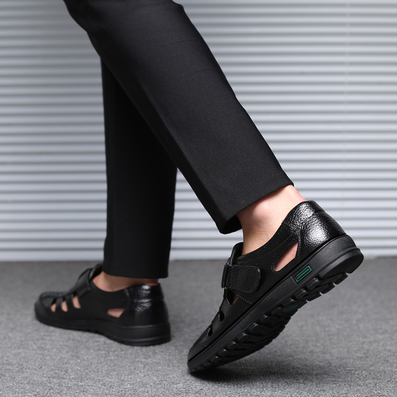 Men's Leather Sandals Hollow O - Leather Work Outfit ulasan dan harga