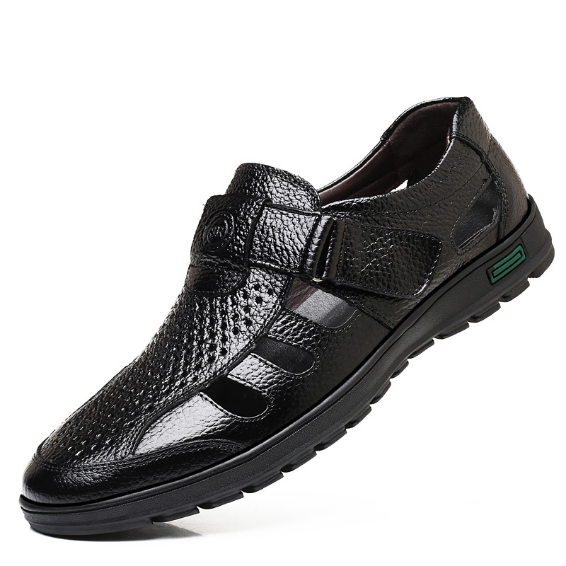 Men's Leather Sandals Hollow O - Leather Work Outfit ulasan dan harga