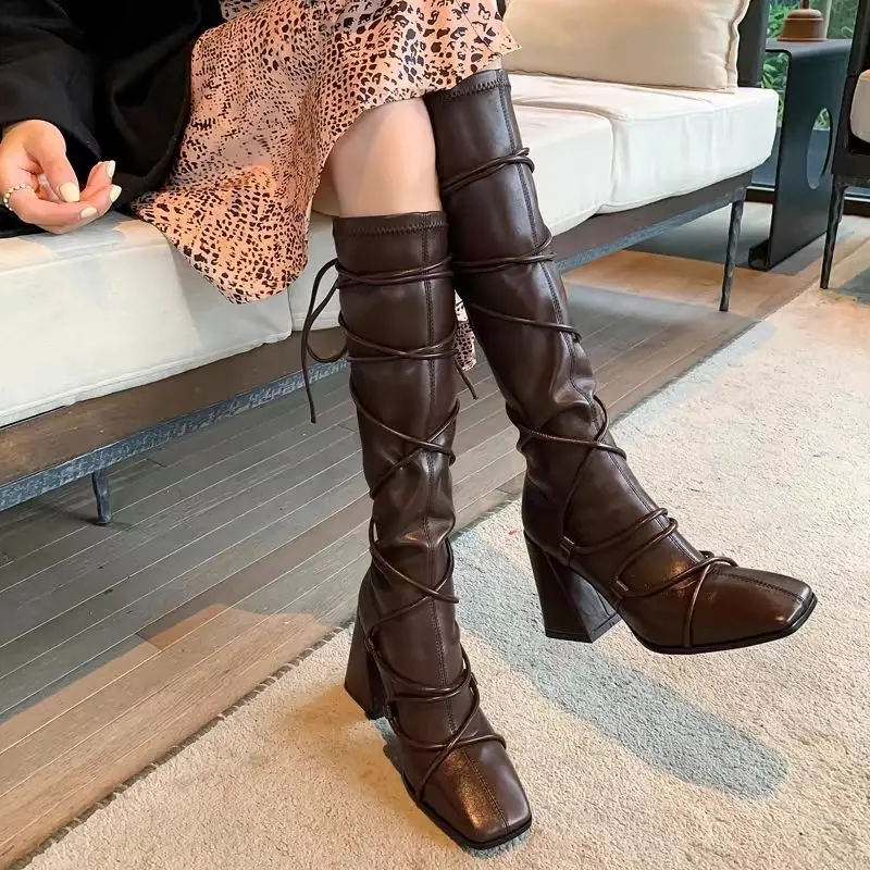 Autumn Winter Leather Strap Kn - Leather Work Women Shoes ulasan dan harga